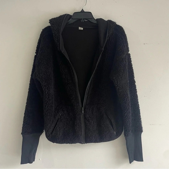 Athleta Black Zip Up Reversible Sherpa Hooded Jacket small tall nbnn - Picture 4 of 7